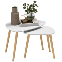 Nesting Coffee Table, Set of 2 Side Tables, Stacking End Tables with Solid Wood Legs, for Living Room Bedroom, Light Grey